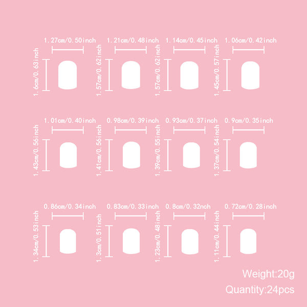 12 Sizes-24 Pcs Press On Nails DL121
