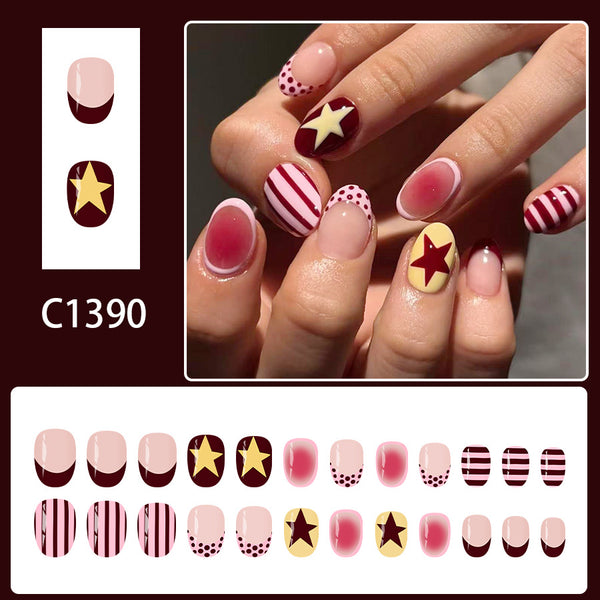 12 Sizes-24 Pcs Press On Nails C1390