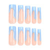 Blue French Glossy Long Press on Nails