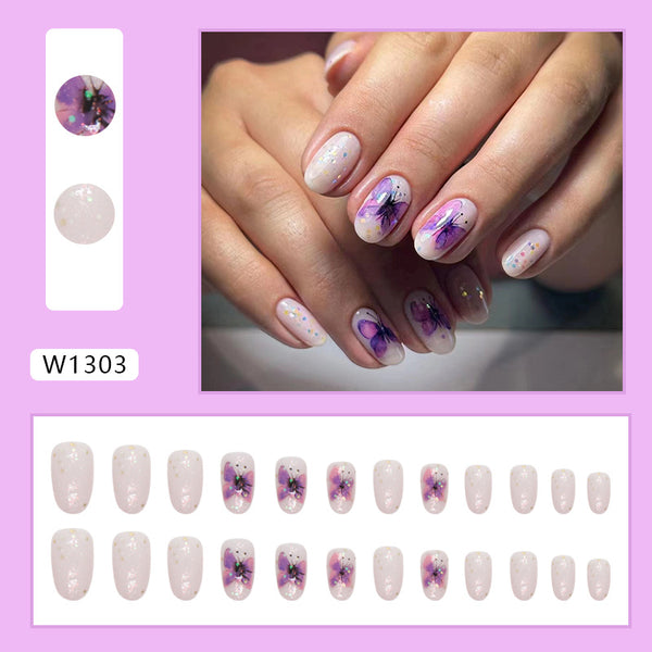 12 Sizes-24 Pcs Press On Nails W1303