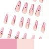 Butterfly French Glossy Long Pink Square Press on Nails