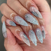 Almond Blue Glossy Long Press on Nails