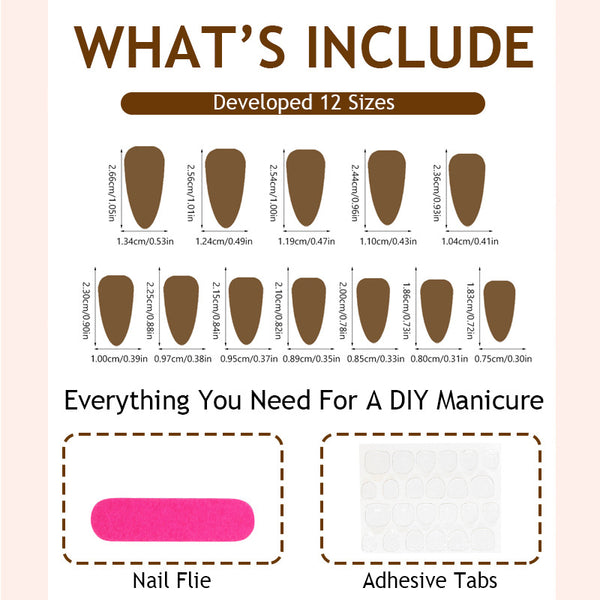 12 Sizes-24 Pcs Press On Nails 1XB1-15159