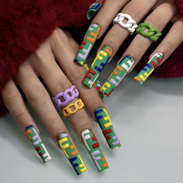 12 Sizes-24 Pcs Press On Nails Y067