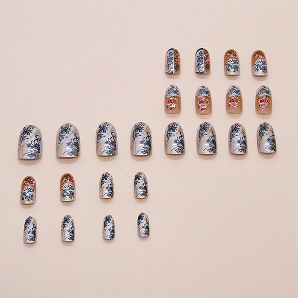 12 Sizes-24 Pcs Press On Nails W1859