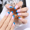 Almond Blue French Glossy Medium Oval Press on Nails