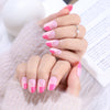 Almond French Glossy Medium Oval Pink Press on Nails